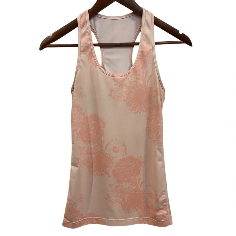 Lululemon Cool Racerback Tank Light Floral Pink Rose Size 8